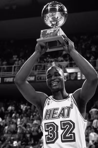 Miami Heat guard Harold Miner wins NBA slam dunk title. (Photo by Al Messerschmidt/Getty Images) *** Local Caption ***