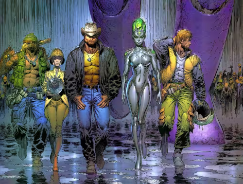Pico, Cassandra Nova, el cerebro de la no-chica, Logan, Arma XIV, Tom Skylark y su centinela amaestrado.
